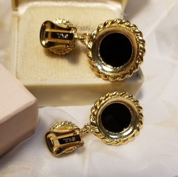 Vintage KJL Kenneth Jay Lane Black Gold Earrings - Picture 6 of 8